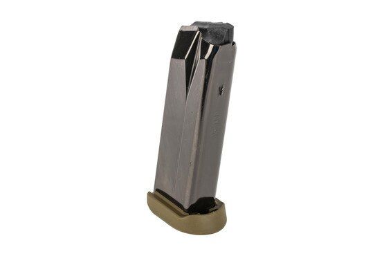 The FN America FNX 45 ACP magazine features a flat dark earth polymer base pad